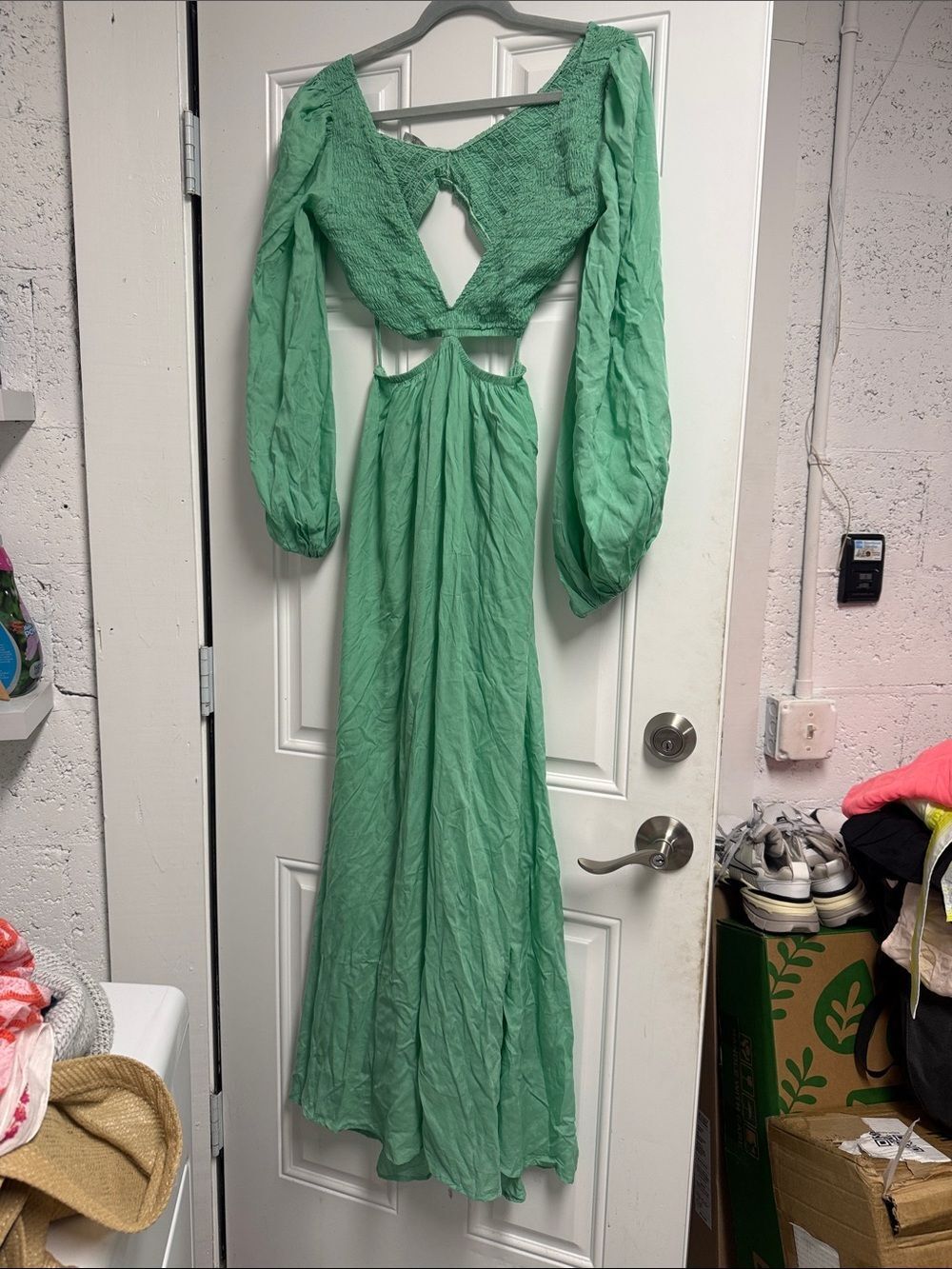 Green Long-Sleeve Cutout Maxi Dress INDAH - Size Small - LIEK NEW